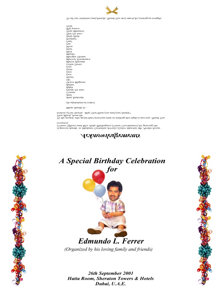 Programme for Sir Ed's Birthday Party