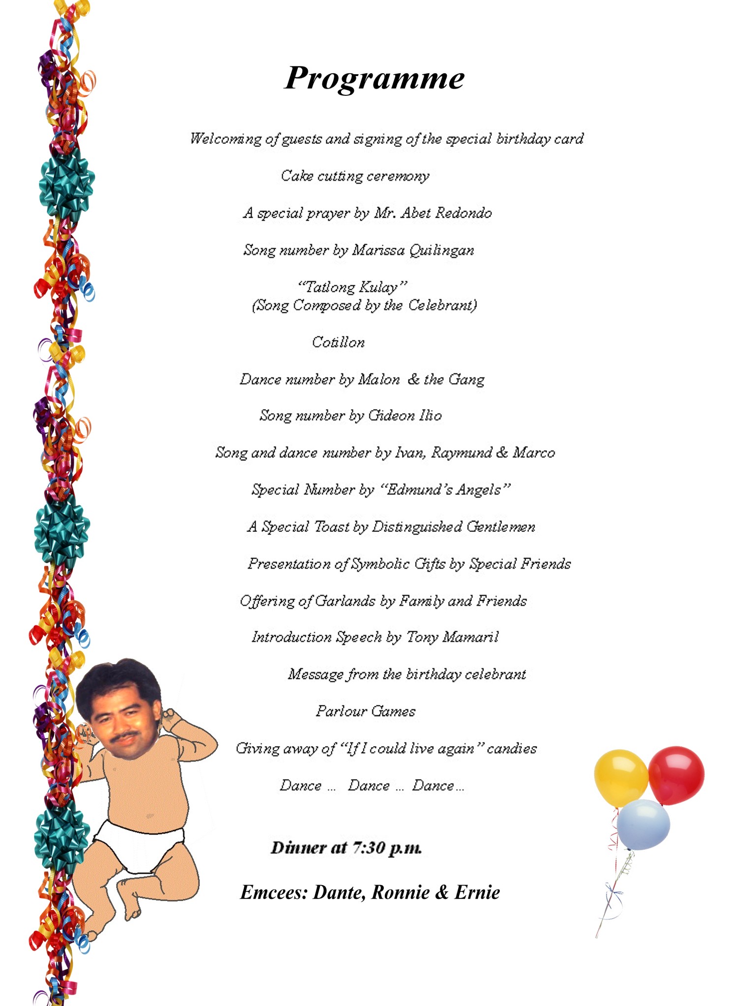 Programme for Sir Ed's Birthday Party